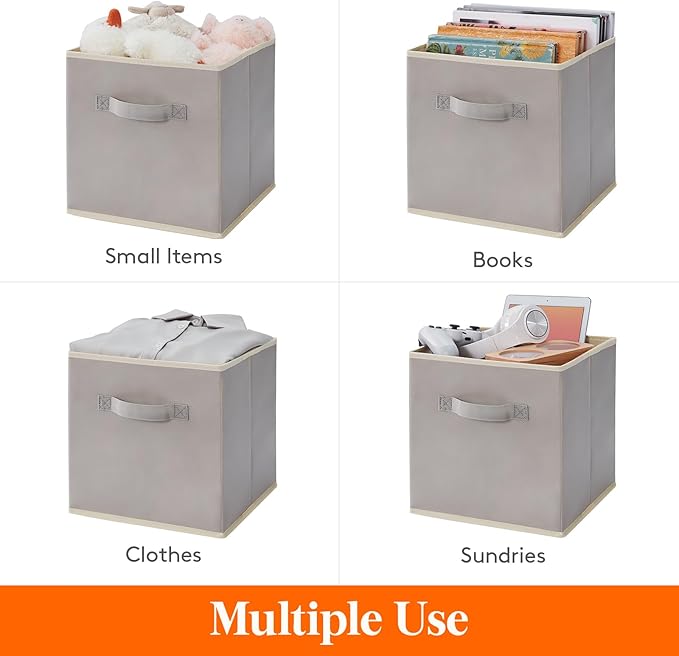 Lifewit 10 Packs Storage Cubes, 11 Inch Cube Storage Bins, Foldable Fabric Bins Multi-color Organizer Bins with Handles, Decorative Organizing Baskets for Shelves, Closet, Storage Room, Light Gray