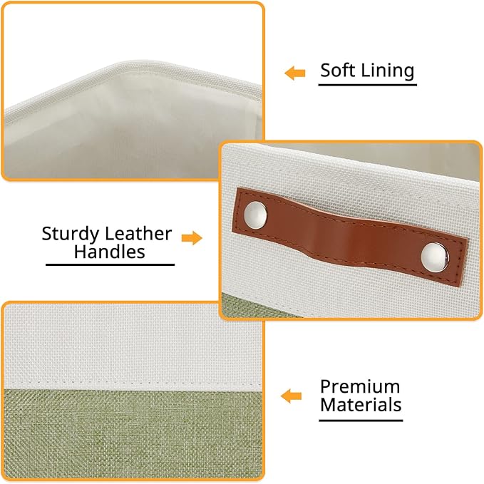 DULLEMELO Large Storage Basket 17"x12"x15", Fabric Storage Organizer Basket for Storage Clothes, Large Fabric Bin for Organizing Book, Storage Bin with Handles for Storage Toy (White&Green)-NeatNest