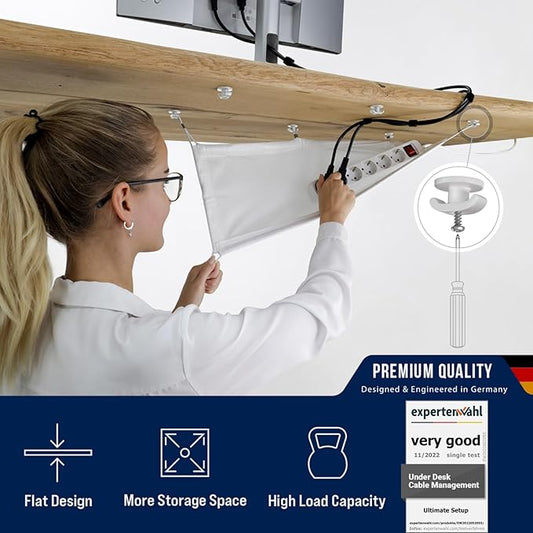 Cable Management net - Under Desk Wire Management - Flexible Under Desk Cable Management Tray White-NeatNest