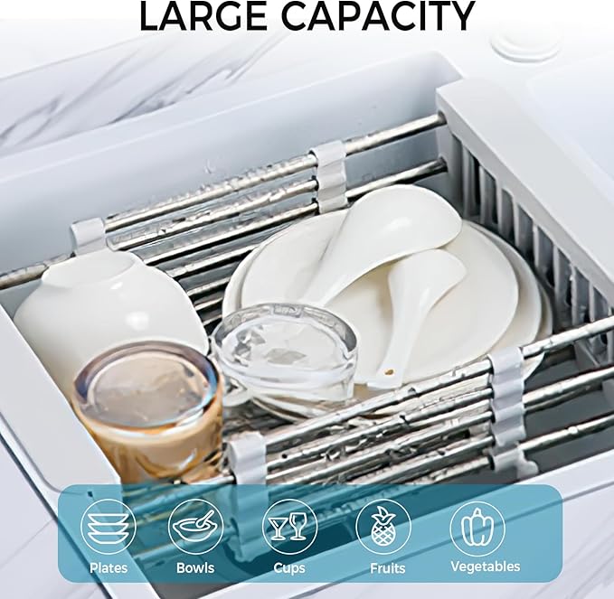 COVRA Over Sink Dish Drying Rack, Stainless Steel Drainer for 11"-19" Sinks, Kitchen Countertop Organizer for Dishes, Vegetables, and Fruits (Black)-NeatNest