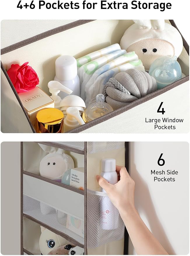 Yecaye Hanging Over the Door Organizer 1 Pack, 35.2lbs Load Toy Stuffed Animal Storage, Swing-proof Bathroom Organizers and Storage for Nursery Newborn Baby Essential Stuff Beige-NeatNest