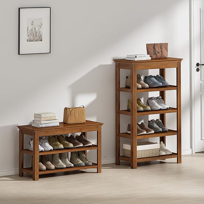 Bamworld Shoe Rack for Front Door Entrance Bamboo Shoe Organizer Free Standing Shoe Cabinet Narrow Shoe Storage Shelf for Entryway, Closet and Doorway Brown, 23.6"-NeatNest