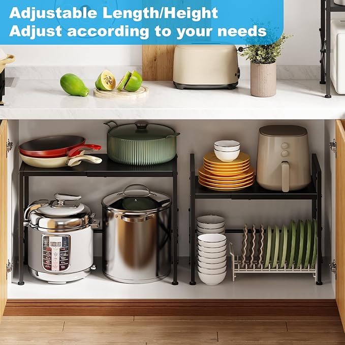 Expandable Metal Storage Shelves,100LBS Stackable Pantry Heavy Duty Shelving Units and Storage for Small Appliances,Adjustable Countertop organizer for kitchen,Cabinets,Closet,Pantry,Garage,Warehouse-NeatNest