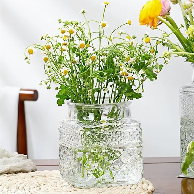 ANSQU Square Glass Jar, Candy Jar with Lid, Glass Food Storage Containers for Ground Coffee, Tea, Sugar, Decorative Mason Jar (Transparent, 20.3oz)