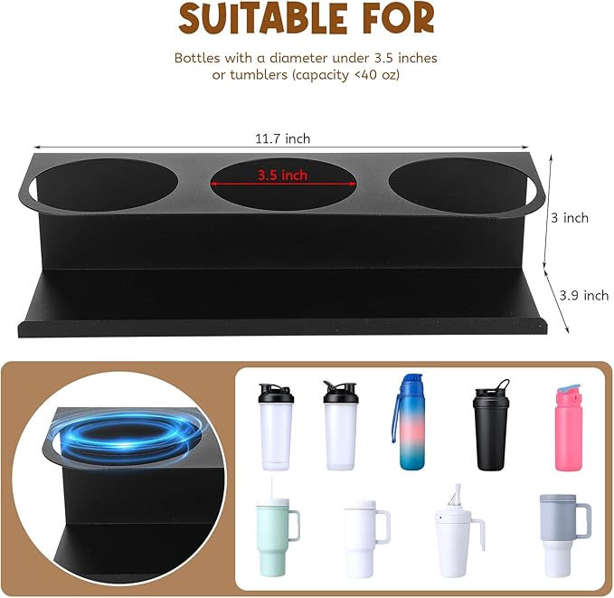 2 Pack Magnetic Cups Holder, Organizer for 30-40 oz Water Bottle Tumblers with Handle, Kitchen Cup Storage Rack for Refrigerator Fridge