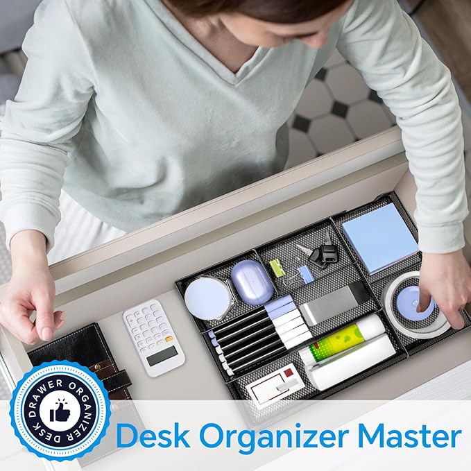 Desk Drawer Organizer, Office Drawer Divider Organizer Tray with 6 Compartments, Metal Mesh Desktop Organization and Accessories for Stationery Makeup Kitchen Toolroom School &Office, 12.6x8.27x1.6 in-NeatNest
