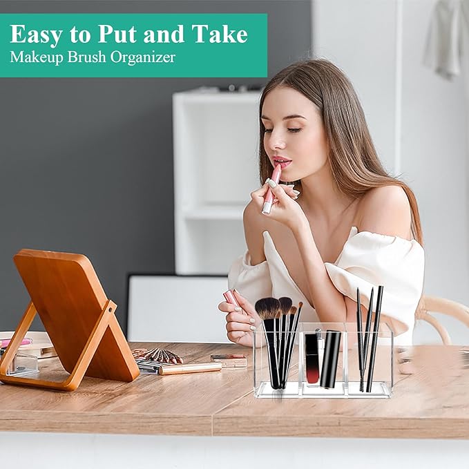 3 Pcs Acrylic Cutlery Storage Organizer, Clear Plastic Cutlery Utensil Holder for Kitchen Countertop, 3 Section Silverware Tableware Storage Box for Fork, Knife, Spoon Straws and Napkins-NeatNest