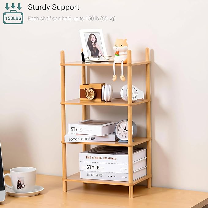 Bamboo Rack | Tool-Free Expandable (2-6 Tiers) | Kitchen Spice Organizer & Office Breakroom Snack/Cup Storage (Natural Bamboo)(Powered by Gogogo) (Natural, 15.6" W(4 Tier))-NeatNest