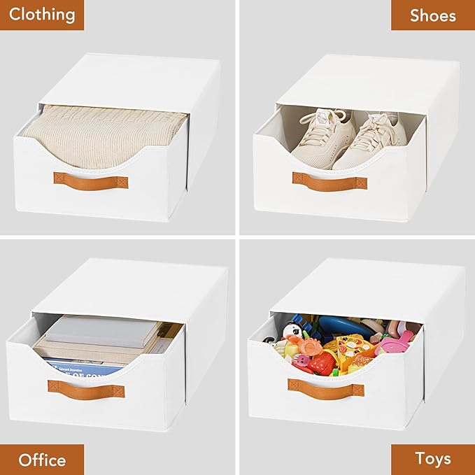 4 Pcs Closet Drawers and Large Size Clothes Storage Bins Push-Out Storage Stackable Shelf Drawers with See-Through Window Closet Organizers for Bedroom, Living Room, Under Bed, White-NeatNest