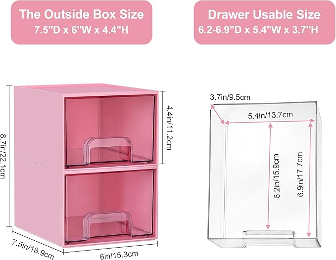 Vtopmart 4Pack Stackable Storage Drawers, 4.4'' Tall Bathroom Makeup Organizer,Plastic Storage Bins For Vanity, Undersink, Kitchen Cabinet, Pantry, Home Organization(Pink)-NeatNest