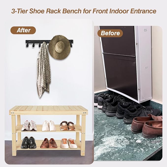 Shoe Rack Bench, 3 Tier Sturdy Shoe Bench, Storage Shoe Organizer, Holds up to 350lbs for Entryway Organizer Bedroom Living Bathroom Room Balcony.