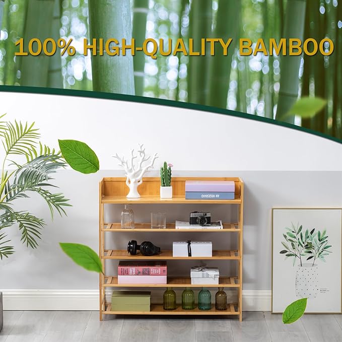 latifolia Bamboo Shoe Rack, 5-Tier Shoe Rack Organizer for Entryway Hallway Closet, Stackable(31.50''L)-NeatNest