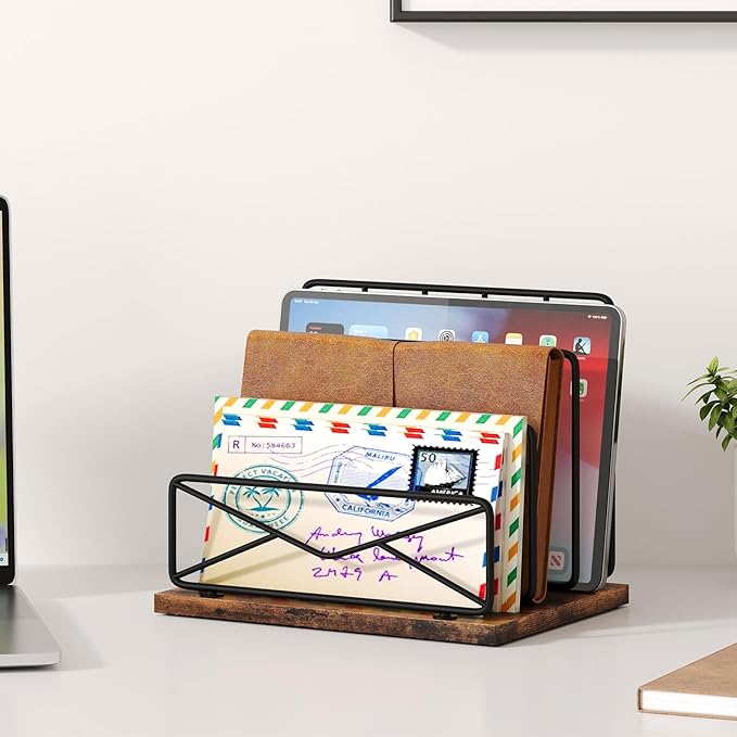 Desktop Mail Sorters Desk Mail Organizer-with 2 or 3 Slot Matte Black Metal Desktop Mail Sorter Metal Storage File Holder Letter Sorter Organizer for Home or Office Desktop (3 Slot)-NeatNest