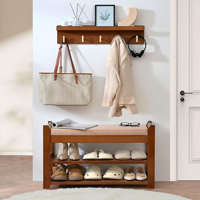 Shoe Rack for Front Door Entrance, 28” Entryway Bench with Coat Rack, Hall Tree Shoe Bench with Storage for Entry, Hallway, Bedroom, Living Room-NeatNest