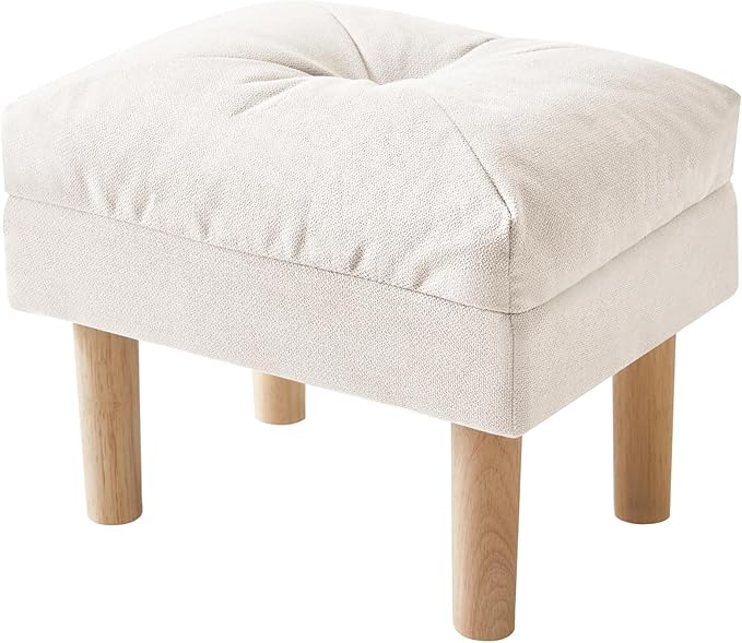 YMYNY 15.75" Small Footstool Ottoman, Footrest with Sponge Padded Seat, Step Stool for Sofa, Bedroom, Living Room, Entryway, Modern Change Shoes Stool, Wood Legs, Beige, UHBD023M