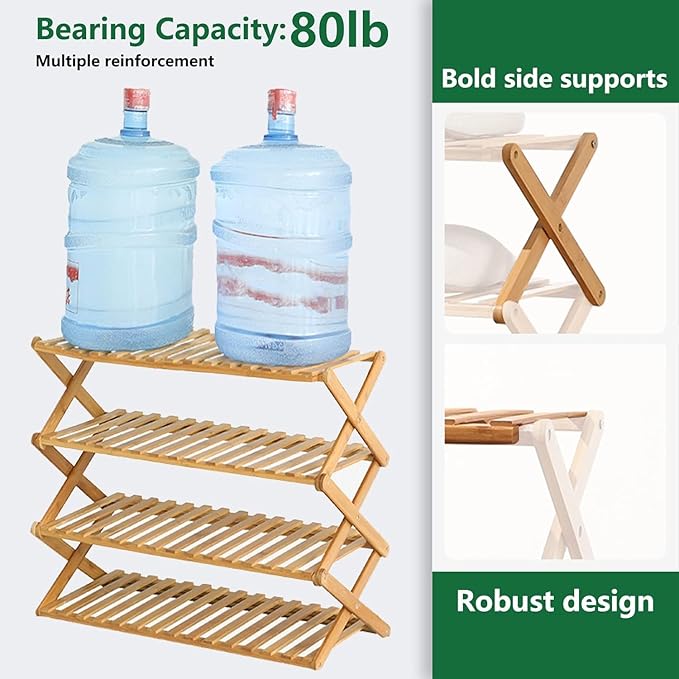 6 Tier Bamboo Shoe Rack,Portable Folding Shoe Storage Rack,Without Installation Small Shoe Rack Perfect for Corridors, Bedrooms and Small Spaces (6 Tier)-NeatNest