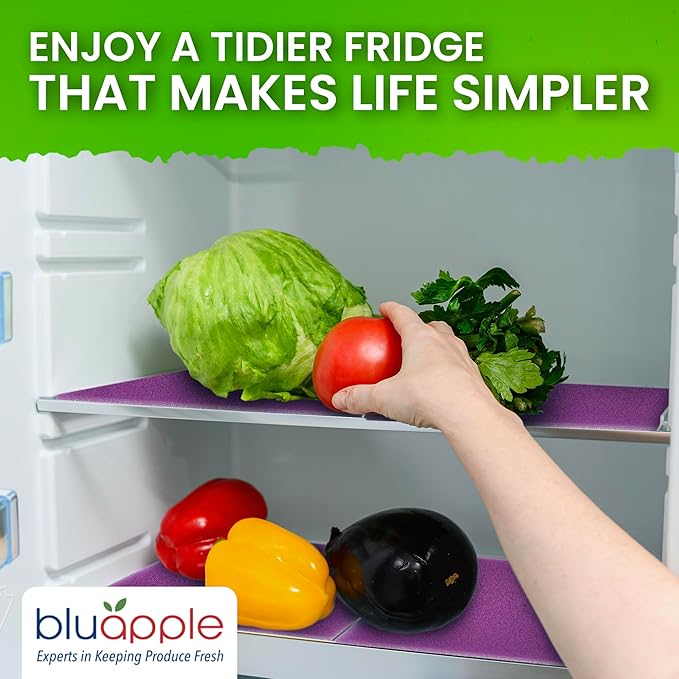 Bluapple FreshMats, Refrigerator Liner, Fridge Drawer Mats, Crisper Life Extender Liner Keeps Produce Fresh Longer, Anti-Bruising, Helps Air Circulation, Washable & Reusable (4-Mats, 12x15, Lavender)-NeatNest