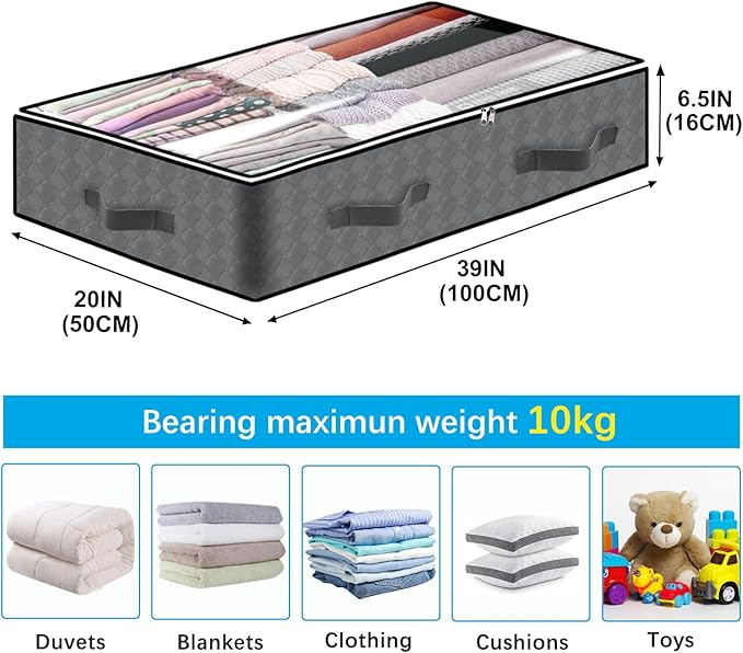 8 Pack Under Bed Storage Containers, 90L Collapsible Closet Organizers and Storage Bins, Underbed Storage Bags for Wrapping Paper, Blanket, Towels, Clothes, Comforter, Sweaters, Linen Sheet-NeatNest