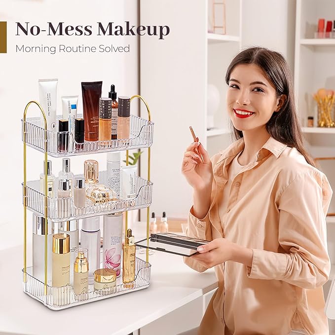 Aveniee Bathroom Counter Organizer, 3 Tier Perfume Skin Care Countertop Storage Shelf, Vanity Makeup Tray for Cosmetic Skincare Lotion,Clear-NeatNest
