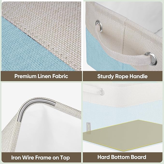 BALEINE 1 Pack Fabric Storage Bins for Shelves, Linen Storage Baskets for Organizing, Decorative Closet Bins for Clothes, Home (Skyblue, 15''x11''x9.5'')-NeatNest
