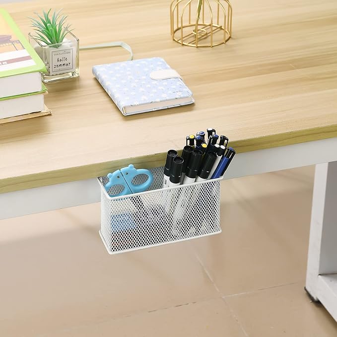 dedoot Magnetic Pencil Holder for refrigerator Storage Magnetic Basket Mesh White Strong Magnetic Pen Holder for Refrigerator,Whiteboard, Locker, Home and Office Organizer, 6.3x2.3x3.6inch-NeatNest