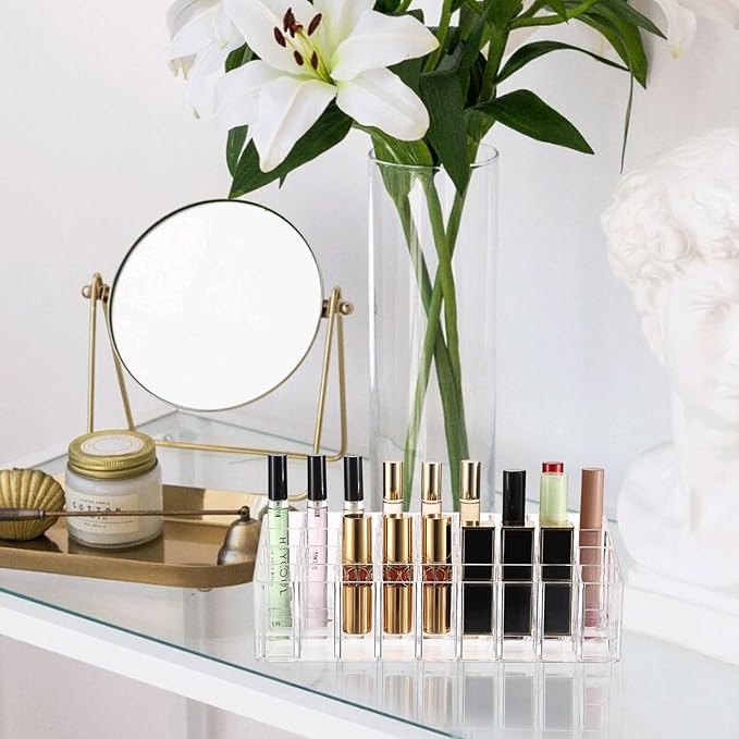 ELLDOO Rollerball Perfume Organizer, 36 Spaces Clear Acrylic Perfume Storage Holder Beauty Scent Holder, Makeup Lipgloss Lipstick Display Case-NeatNest