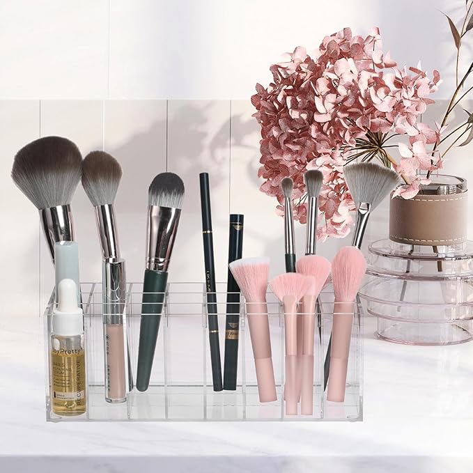 DOITOOL 24-Grids Acrylic Lipstick Holder, Transparent Lipstick Organizer,Makeup Storage for Brushes, Bottles, and More, Desktop Cosmetic Display Rack, 8.26 x 3.54 x 3.03 Inch-NeatNest