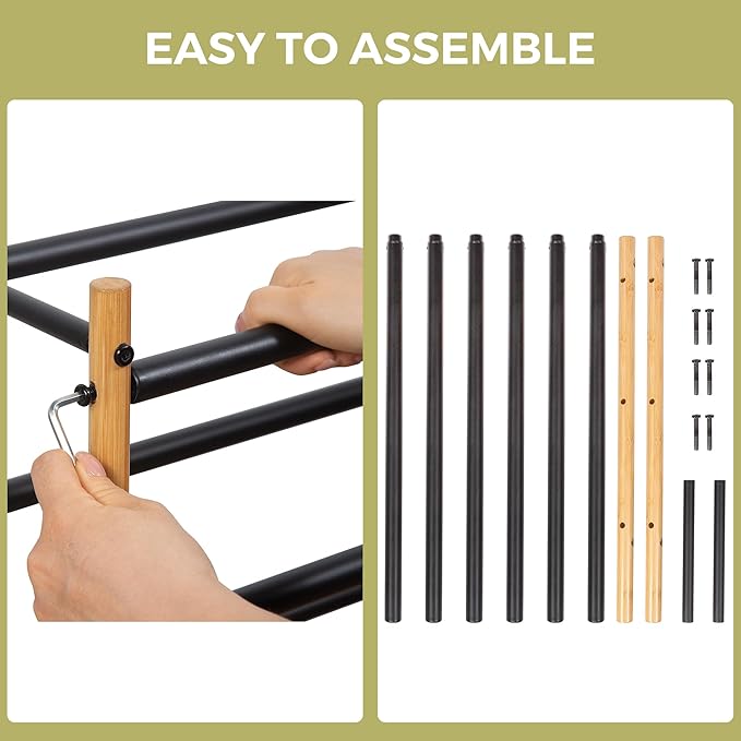 Shoe Rack, Expandable Shoe Storage Organizer for Closet, Bamboo Metal Shoe Shelf for Entryway, Adjustable Small Shoe Rack for Front Door Entrance, Small Space, Garage, 3 Tier Black-NeatNest