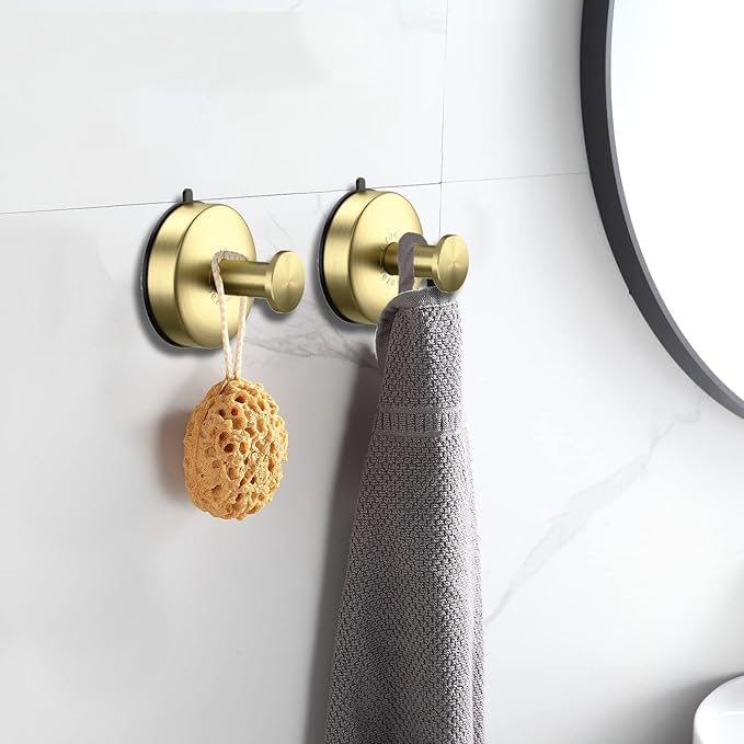 DGYB Suction Cup Hooks Set of 4 Suction Bathroom Hook for Wall Gold Shower Hooks for Inside Shower 304 Stainless Steel Towel Hook for Glass Door Hanging Robe, Loofah, Coats-NeatNest