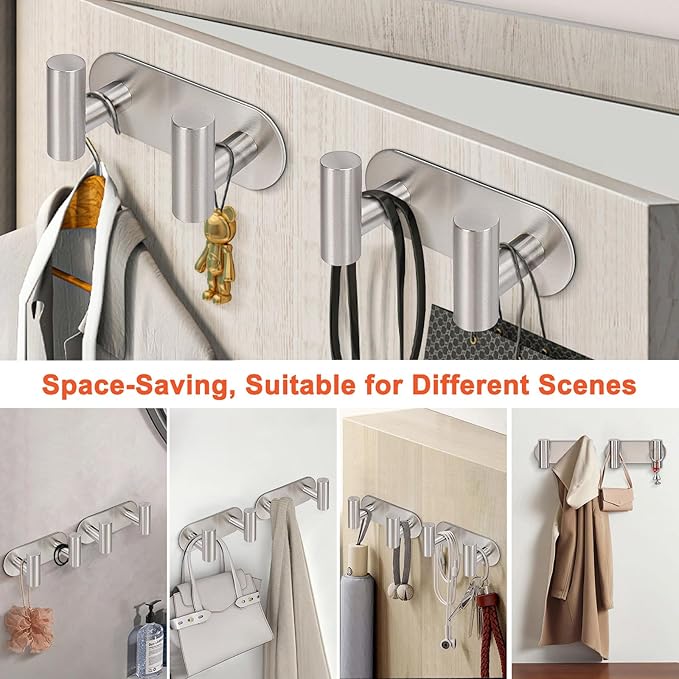 HarJue Bath Towel Hooks, 304 Stainless Steel Robe Towel Hanger Heavy-Duty Rustproof Coat Hook for Bathroom and Kitchen-Wall Mounted, Double Holder Hook (Brushed Nickel,1 Pack-Round)