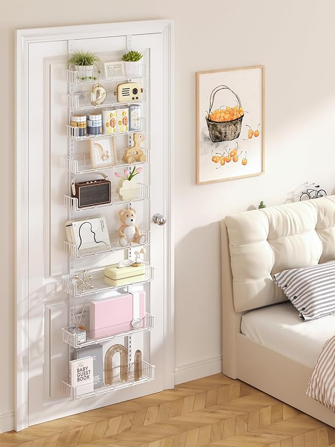 Delamu 9-Tier Over the Door Pantry Organizer with Acrylic Panel, Pantry Organization and Storage, White Hanging Basket Wall Spice Rack Seasoning Shelves, Home Kitchen Bedroom Bathroom House Essentials-NeatNest