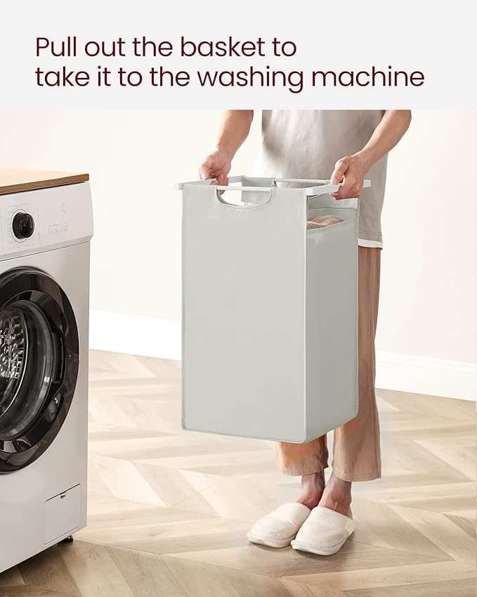 VASAGLE Laundry Hamper, Laundry Basket, Laundry Sorter with 2 Pull-Out and Removable Bags, Shelf, Metal Frame, 2 x 12.1 Gallons (46 L), 28.8 x 13 x 28.4 Inches, Cream White and Cloud White UBLH201W01-NeatNest
