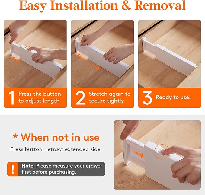 Lifewit 10 Pack Drawer Dividers 4" High,11-17" Adjustable Dresser Drawer Organizers for Clothes, Expandable Dresser Separators in Bedroom/Bathroom/Kitchen/Vanity/Office Organization and Storage, White-NeatNest