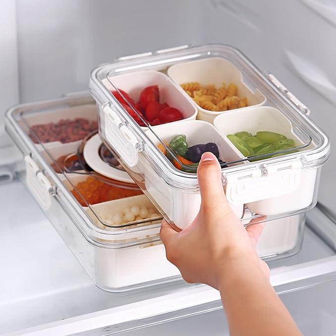 2PCS Plastic Divided Serving Tray with Lid Snackle Box Charcuterie Container Portable Snack Platters Organizer for Candy, Fruits, Snacks, Nuts, for Party, Entertaining, Picnic (4 Compartment)-NeatNest