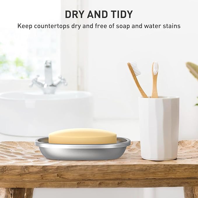 Double Layers Metal Soap Dish,Stainless Steel Soap Holder with Draining Tray for Bathroom Shower, Kitchen Sink, Highly Reliable and Durable-NeatNest
