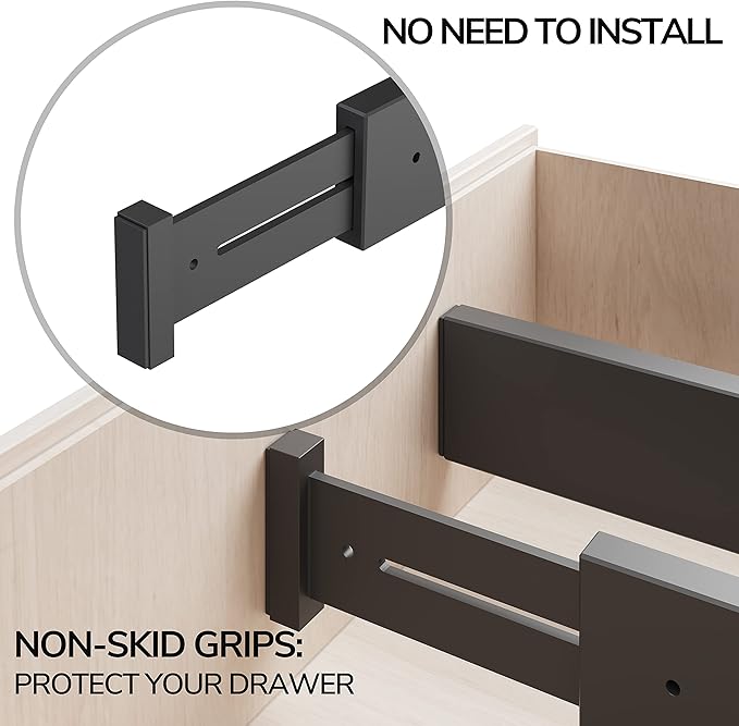 BAMEOS Drawer Dividers Bamboo Separators Organization Expandable Organizers for Kitchen Bedroom Bathroom Dresser Office 4-pack-NeatNest