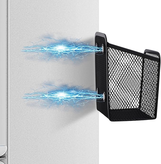 Black Small Magnetic Basket Set of 2, Refrigerator Basket, Magnetic Baskets Heavy Duty, Magnetic Storage for Locker Organizer Holder for Whiteboard Office, 3.7"x2.7"x4.8"-NeatNest