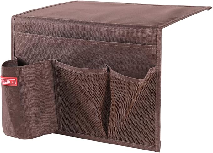 Bedside Storage Organizer - Table Cabinet Organizer Caddy for Remotes, Phone, Glasses (4 Pockets - Coffee)-NeatNest