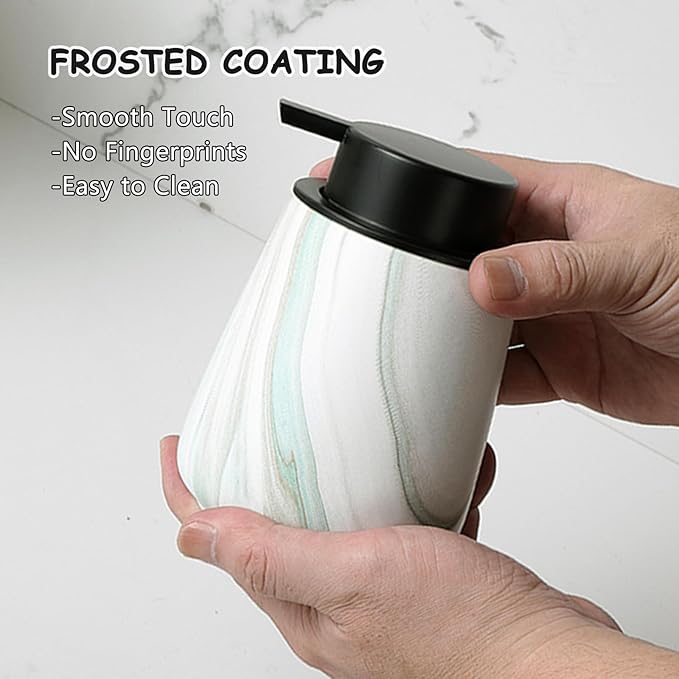 12Oz Foam Hand Soap Dispenser - Modern Ceramic Foaming Soap Dispenser with Easy-to-Press Pump, Reusable and Refillable Liquid Dish Soap Dispensers for Bathroom & Kitchen, Marble Green-NeatNest