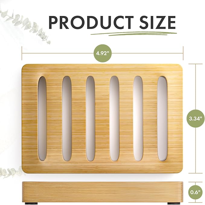 AmazerBath Soap Holder Soap Dish, Bamboo Soap Dish, 2 Pack Wood Bar Soap Holder for Shower, Trays Self Draining, Soap Saver for Shower, Bathroom, Kitchen(Natural Color)-NeatNest