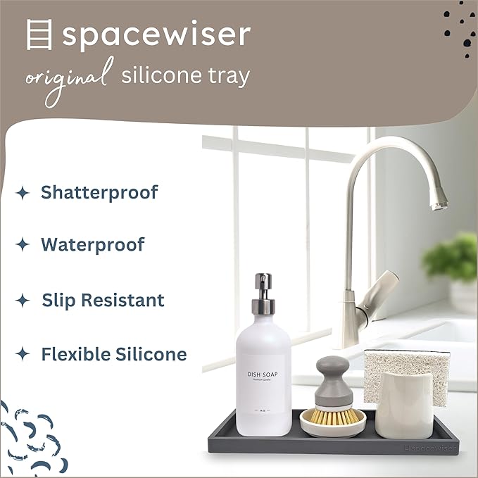 Countertop and Vanity Tray - 11.7" Silicone Bathroom Tray Countertop, Dish Soap Trays for Kitchen Counter, Sink Organizer Caddy Accessories, Toilet Plant Shower Makeup Mat Oil Holder-NeatNest