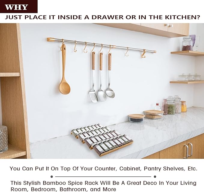 Bamboo Spice Rack Drawer Organizer - 8 Pieces Set- 7" Wide Per Piece - Combine Pieces Into 14" Wide Rack (7" or 14")-NeatNest