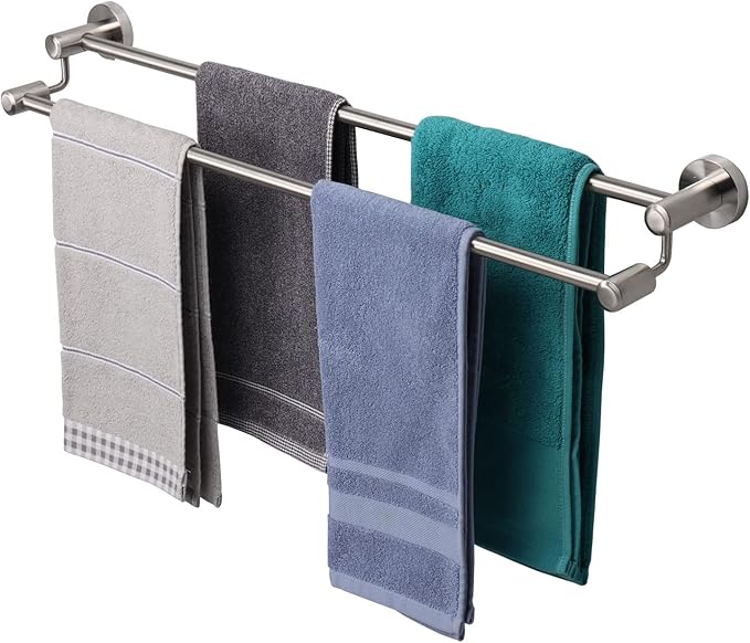 TocTen Double Bath Towel Bar - Thicken SUS304 Stainless Steel Towel Rack for Bathroom, Bathroom Accessories Double Towel Rod Heavy Duty Wall Mounted Towel Holder (Brushed, 30IN)