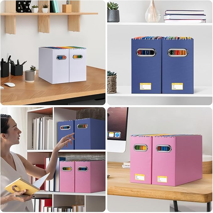 BALEINE File Organizer Box, Cardboard File Folder Organizer with Handle for Letter Size, Portable Collapsible Hanging Filing Box for Home Office Document Storage (4 Pack, Navy)-NeatNest