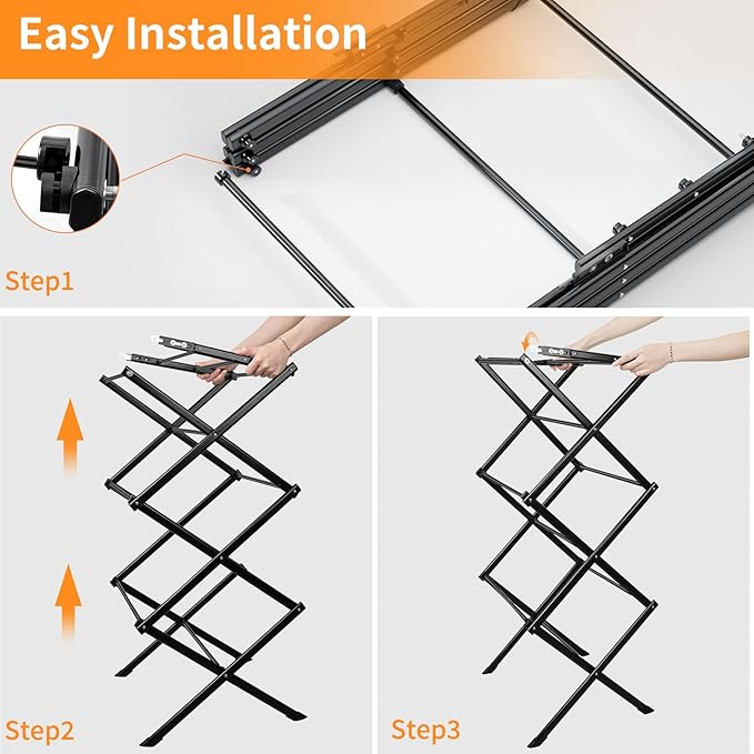 3-Tier Clothes Drying Rack|Drying Rack Clothing Foldable|Antirust Laundry Drying Rack|Small Dry Rack for Clothes|Dorm Clothes Drying Rack- Pure Black
