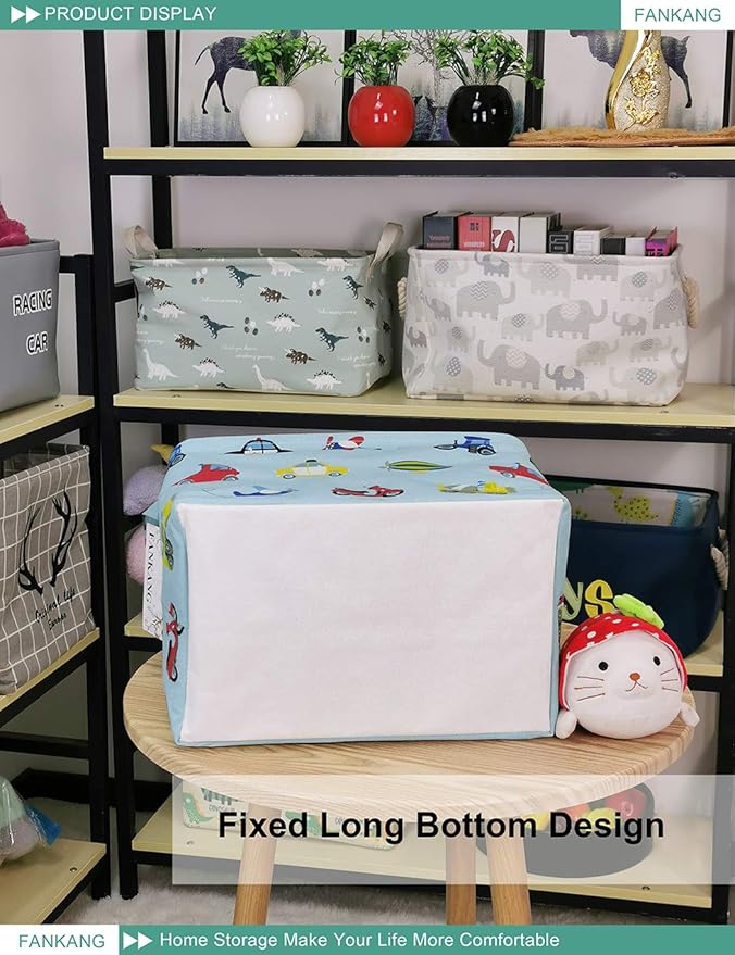 FANKANG Storage Basket,Nursery Hamper Canvas Laundry Basket Foldable with Waterproof PE Coating Storage, Office, Bedroom, Clothes,Toys (Rec-Car)