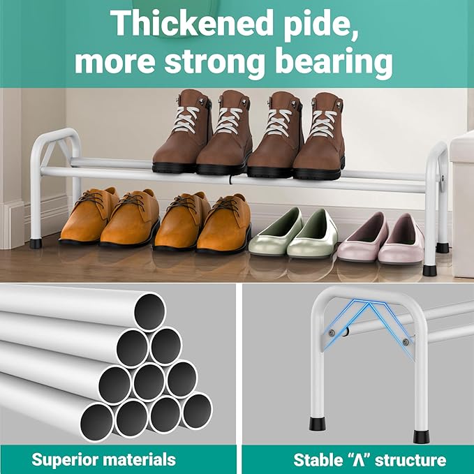 1-Tier Free Standing Shoe Racks, White Shoe Organizer for Closet, Entryway, Garage & Corridor, Sturdy Shoe Rack, Small Closet Shoe Rack-NeatNest
