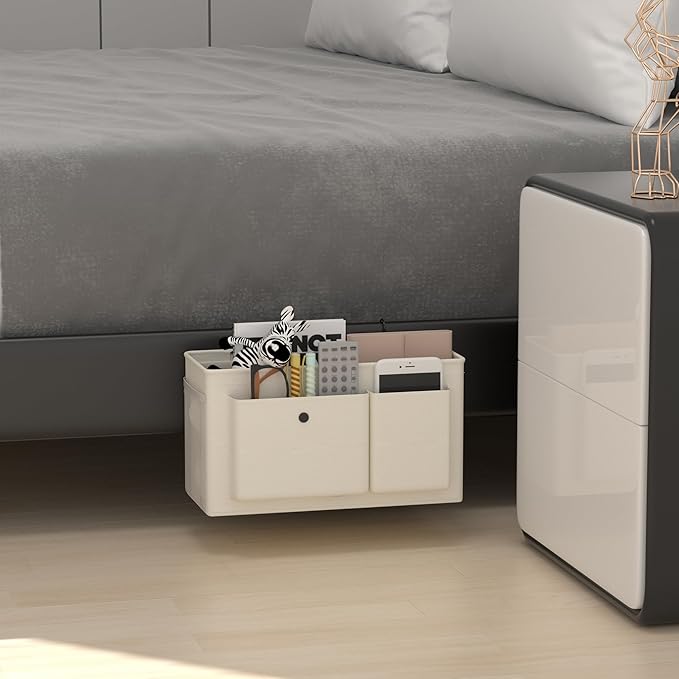 Bedside Caddy Bedside Organizer with Fixed Straps & Water Bottle Holder, Bunk Bed Caddy ideal for Home, Dorm, Hospital, Crib, Versatile Bedside Storage Solution (White)-NeatNest