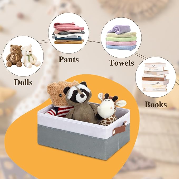DULLEMELO Small Storage Basket for Organizing, Grey Basket Cloth Storage Bins for Shelves, Foldable Fabric Bins for Home Storage and Organization, White&Deep Grey, 1-Pack-NeatNest