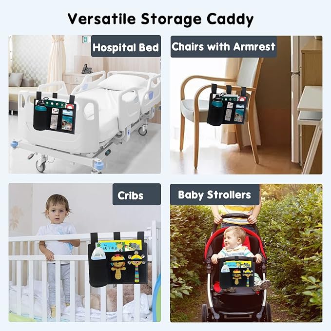 Bedside Storage Caddy, Bunk Bed Storage Bag, Hanging Bedside Organizer for TV Remote Control, Phones, Tablets, Bedside Pocket for College Dorm Rooms Baby Bed Rails, Hospital, Camp-NeatNest